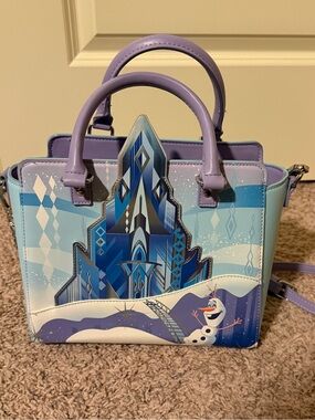 💜 Loungefly Disney Frozen Olaf Arendelle Castle Satchel Crossbody Bag EUC